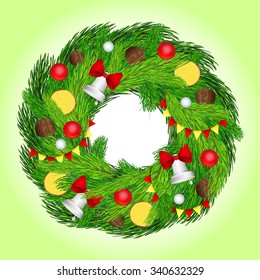 Christmas wreath with nuts and flags.