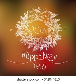 Christmas wreath on abstract background.  Christmas greeting card and background. Christmas wreath Merry Christmas lettering. Vector illustrator