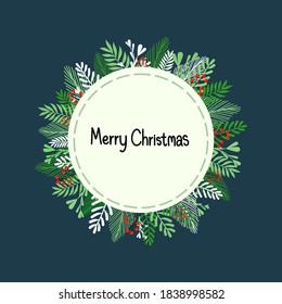 Christmas Wreath on black background.