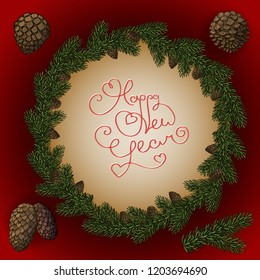 Christmas wreath on dark red background. Xmas decorations. Vector eps10 illustration Xmas decorations. Vector eps10 illustration