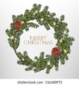 Christmas wreath on a dark white background. Vector illustration.