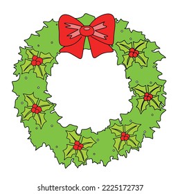 Christmas wreath on the door. Christmas decoration. Vector illustration.