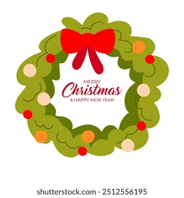 Christmas wreath on the door. On a white background. Simple