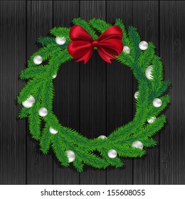 Christmas wreath on gray background, vector