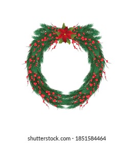 Christmas wreath on an isolated white background. Merry christmas and a happy new year.