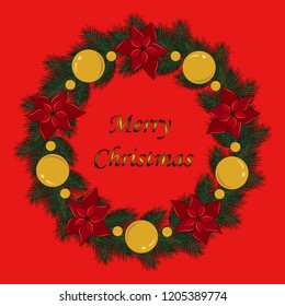 Christmas wreath on a red background.