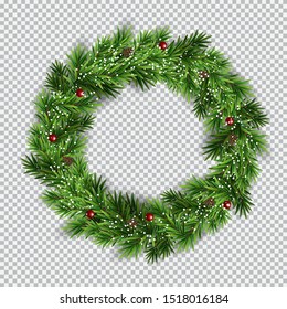 Christmas Wreath On Transparent Background. Vector Illustration EPS10