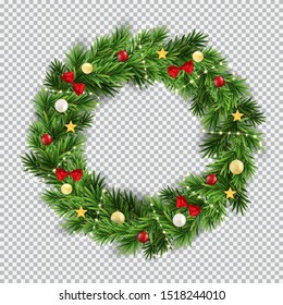 Christmas Wreath On Transparent Background. Vector Illustration EPS10