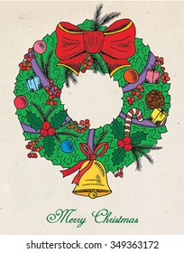 Christmas wreath on vintage background