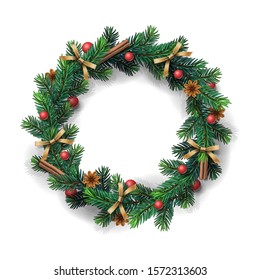 Christmas wreath on white background, vector illustration