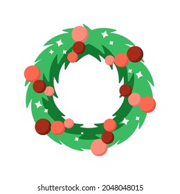 Christmas wreath on a white background. Flat design.
