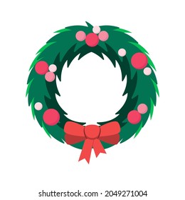 Christmas wreath on a white background. Flat design.
