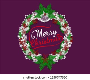 Christmas wreath ornament paper cut lace style.Paper lace vector by hand drawing