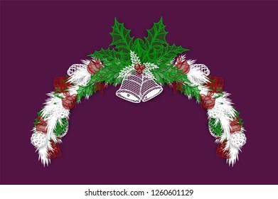 Christmas wreath ornament paper cut lace style.Paper lace vector by hand drawing