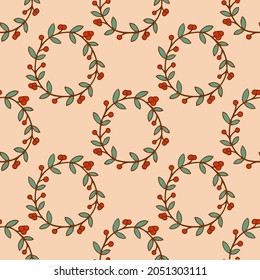 Christmas Wreath Pattern Background. Social Media Post. Christmas Decoration Vector Illustration.