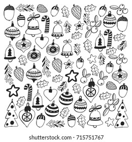 Christmas wreath Pattern for coloring book Frame wth christmas elements, balls, decoration Merry Christmas and Happy New year