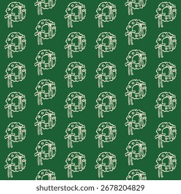 Christmas Wreath Pattern on Green Background