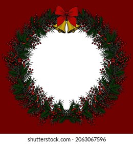 A Christmas wreath perfect for Christmas decoration. Vintage stylized drawing. Vector illustration