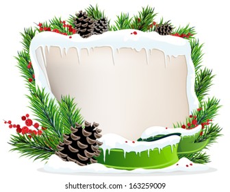 Christmas wreath with  pine cones,  parchment and red berries on a white background