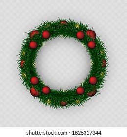 Christmas wreath. PNG wreath. Garland. Christmas. Celebration. Checkered background.