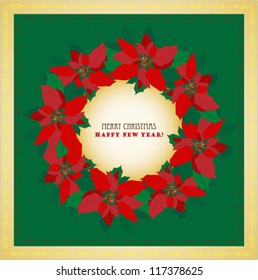 Christmas Wreath  of Poinsettia Flower,Retro Background