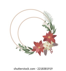 Christmas Wreath with Poinsettia. Vector Illustration.