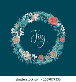 Christmas wreath. Postcard design. Template.