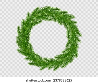 Christmas wreath of realistic fir tree branches. Christmas tree branches frame for greeting New Year and Christmas cards, banners, invitations. Vector illustration