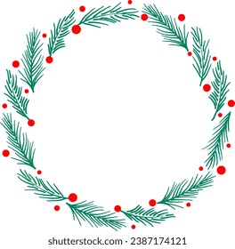 Christmas wreath with red berries. Merry Christmas and happy new year concept. Design for postcard, holiday party invitation, banner, poster. Vector illustration