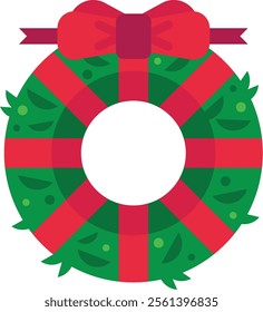 Christmas wreath with red bow and green leaves is a perfect decoration for the holiday season, bringing a touch of festive cheer to any setting