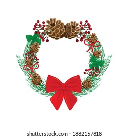 Christmas wreath with red bow and pinecone