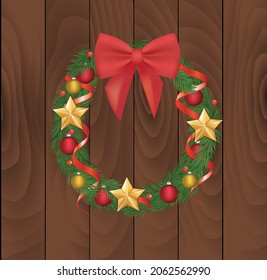 corona de Navidad con arco rojo. vector