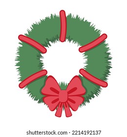 Christmas wreath with red bow. vector illustration
