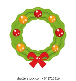 Christmas wreath with red bow.  Vector illustration.