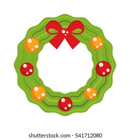 Christmas wreath with red bow. Vector illustration.