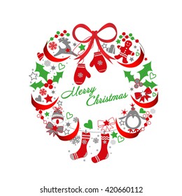 Christmas wreath in red and green with ribbon bow