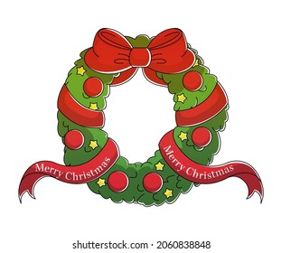 Christmas wreath. red loop. Merry Christmas