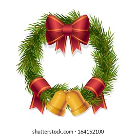 Christmas wreath with red ribbon and bells - Illustration