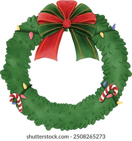 christmas wreath and red ribbon illustration