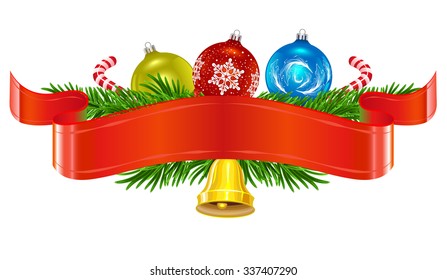 Christmas wreath with red ribbon. Isolated illustration in vector format