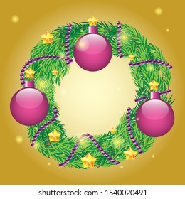 Christmas wreath. Retro abstract banner with Golden Christmas for decorative design. Abstract vector illustration. Vector elegant pattern. Happy new year decorations. Merry Christmas background.