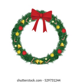Christmas wreath and ribbon vector