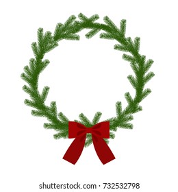 Christmas wreath with ribbon, vector