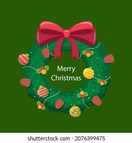Christmas Wreath with ribbons, balls and bow isolated