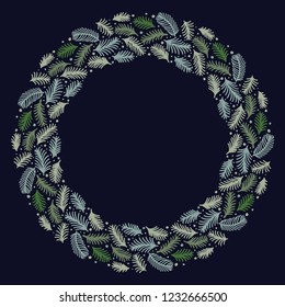 Christmas Wreath with Round Frame for Cards Design Vector Layout with Copyspace Can be use for Decorative Kit, Invitations, Greeting Cards, Blogs, Posters, Merry Christmas and Happy New Year.