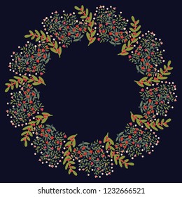 Christmas Wreath with Round Frame for Cards Design Vector Layout with Copyspace Can be use for Decorative Kit, Invitations, Greeting Cards, Blogs, Posters, Merry Christmas and Happy New Year.