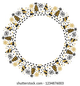 Christmas Wreath with Round Frame for Cards Design Vector Layout with Copyspace Can be use for Decorative Kit, Invitations, Greeting Cards, Blogs, Posters, Merry Christmas and Happy New Year.
