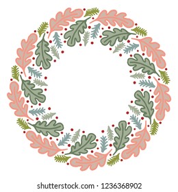 Christmas Wreath with Round Frame for Cards Design Vector Layout with Copyspace Can be use for Decorative Kit, Invitations, Greeting Cards, Blogs, Posters, Merry Christmas and Happy New Year.