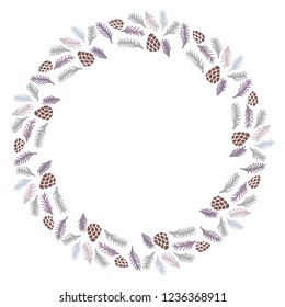 Christmas Wreath with Round Frame for Cards Design Vector Layout with Copyspace Can be use for Decorative Kit, Invitations, Greeting Cards, Blogs, Posters, Merry Christmas and Happy New Year.