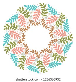 Christmas Wreath with Round Frame for Cards Design Vector Layout with Copyspace Can be use for Decorative Kit, Invitations, Greeting Cards, Blogs, Posters, Merry Christmas and Happy New Year.